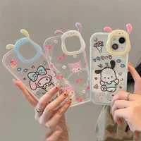 sanrio kuromi melody 3d pochacco camera protection phone case for iphone 11 12 13 pro max x xs xr transparent cover