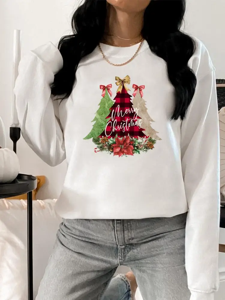 

Women Pullovers Clothing Merry Christmas Lady Print Fashion Plaid Tree Lovely Star Woman Hoodies Female Graphic Sweatshirts