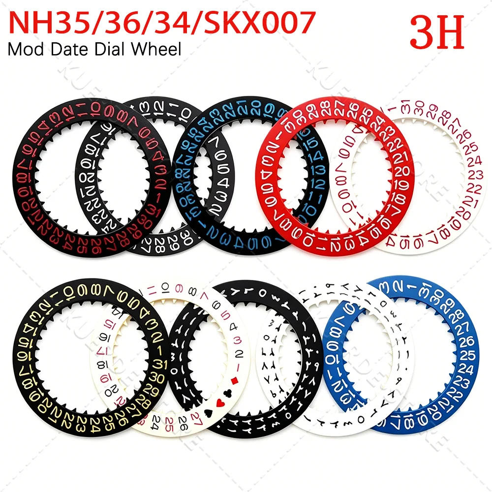 Фото НОВЫЙ циферблат даты NH35 NH36, совместимый с механизмами NH35 NH36 NH34, SKX007 SKX009, красный, синий, черный, автоматический механический, с указанием дня недели и даты №1