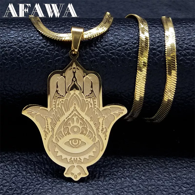 

Арабское ожерелье Hamsa из нержавеющей стали золотого цвета, ожерелья-амулет рука Фатимы, мусульманские ювелирные изделия, рука Фатимы N743S02