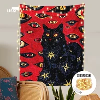 witchcraft hippie cat coven tapestry wall hanging printed tarot hippie eye bohemian mandala wall art aesthetic room decoration