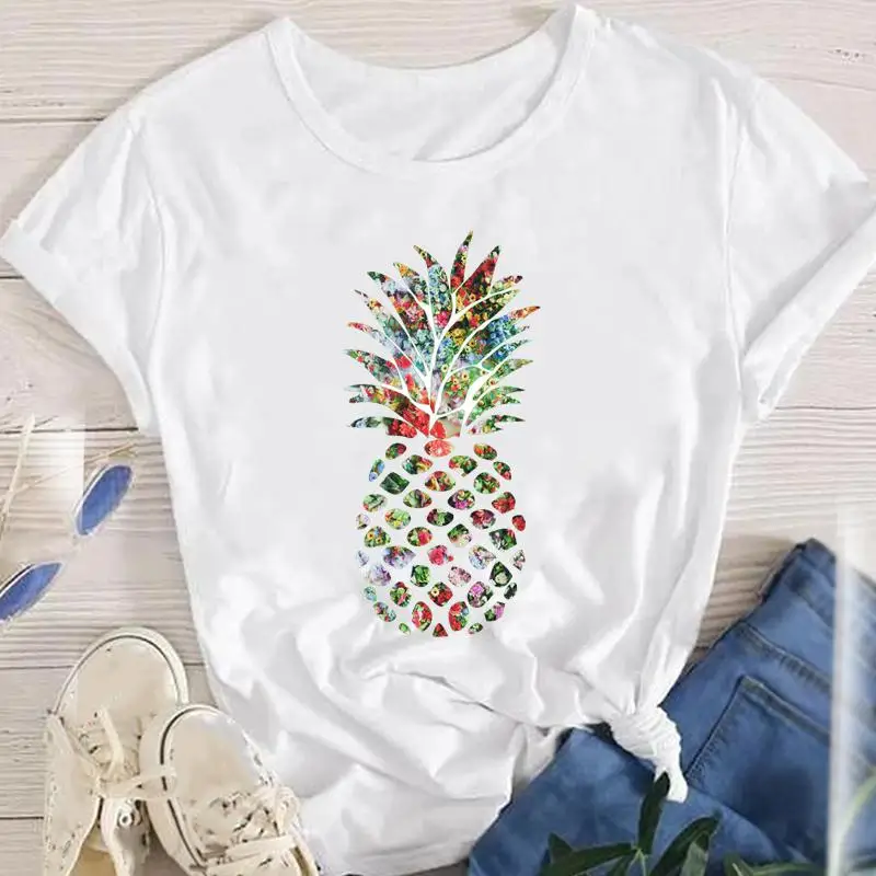 

Women Tees Female Cartoon Lady Fashion Clothes Print Short Sleeve Pineapple New Fruit Spring Summer Tops Graphic Tshirt T-Shirt