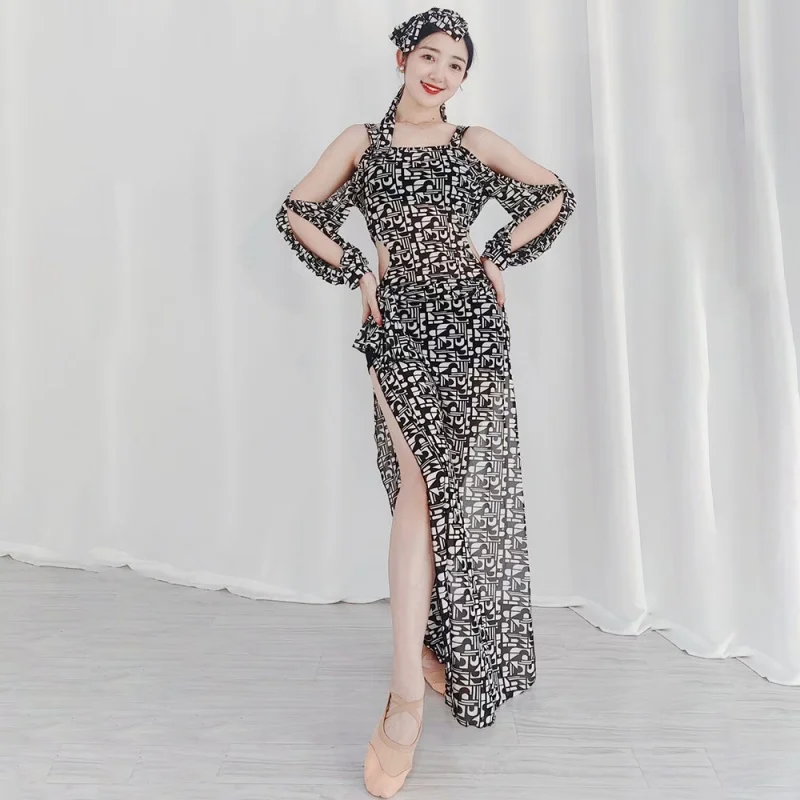 

Женское платье для танца живота, восточное платье с принтом танца живота кунг-фу, тренировочное платье из 4 предметов