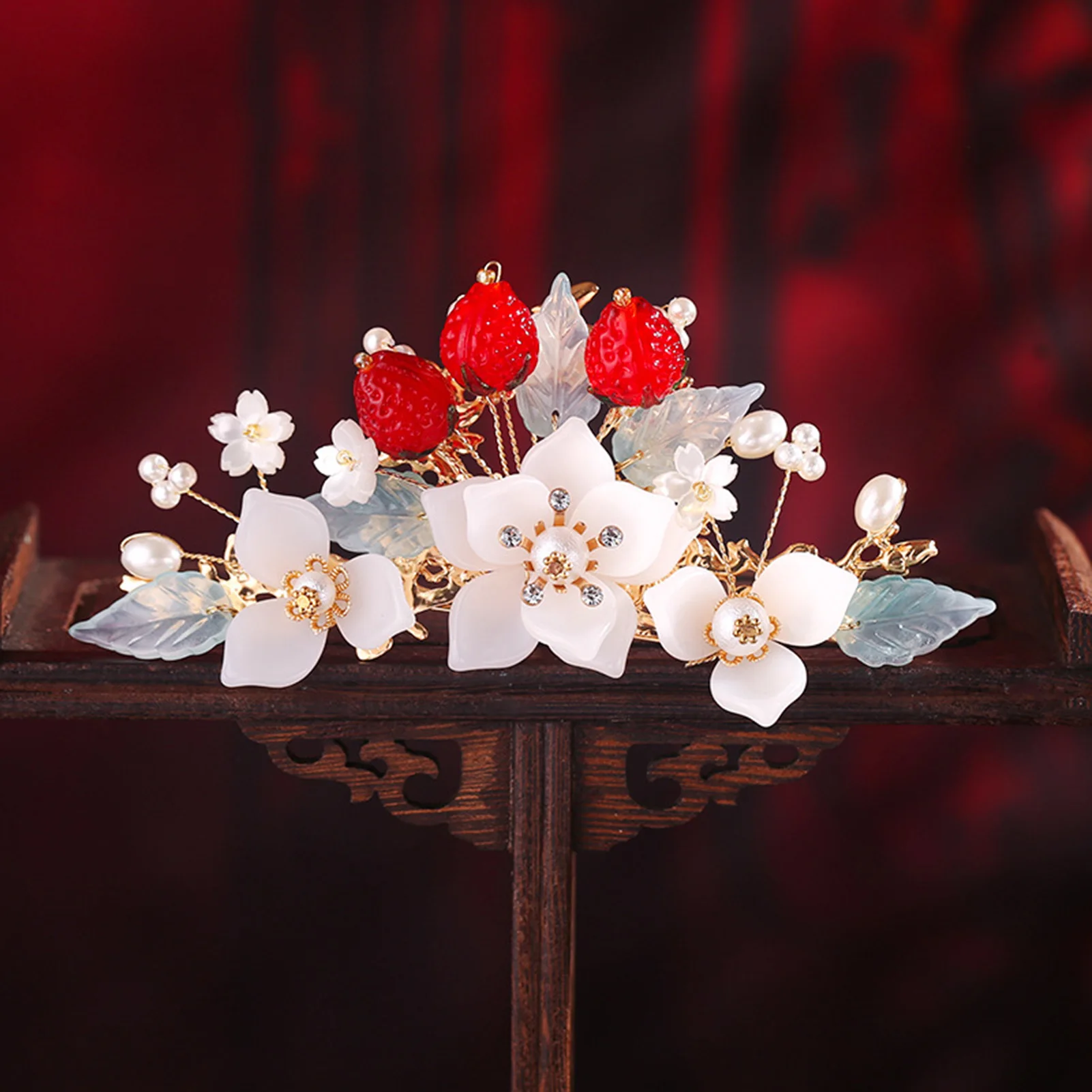 Винтажные красные Клубничные китайские аксессуары для волос Hanfu стики женщин