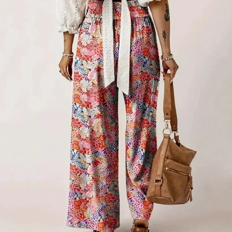 Женские длинные брюки с высокой талией повседневные широкие эластичным поясом и