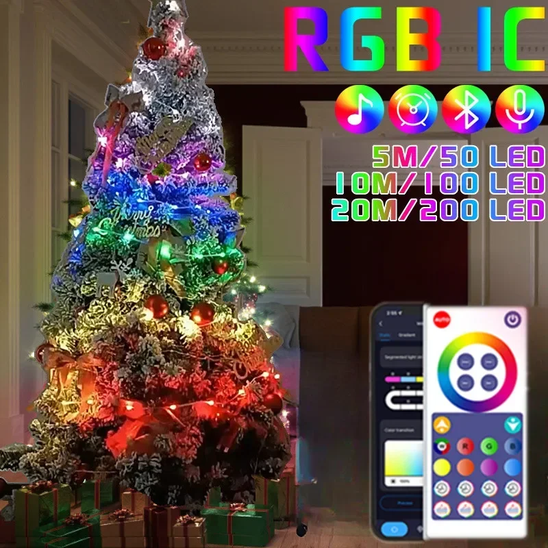

RGBIC Christmas Fairy Light Bluetooth USB Light 10M/20M Waterproof Garland LED String Light Christmas Tree Light Decor New Year