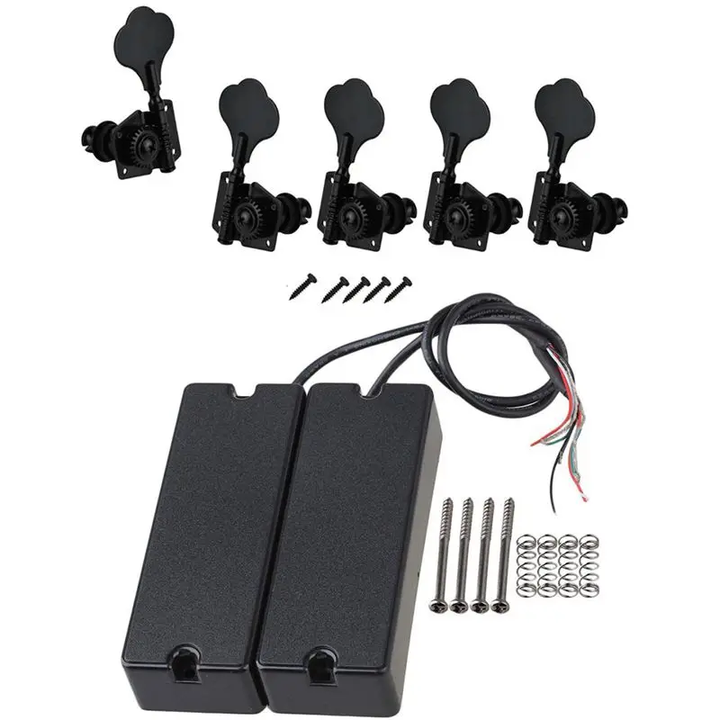 

5Pcs Guitar Tuning Keys Pegs Machine Heads Tuners Black 1L4R With 5 String Guitar Pickup Pack Of 2