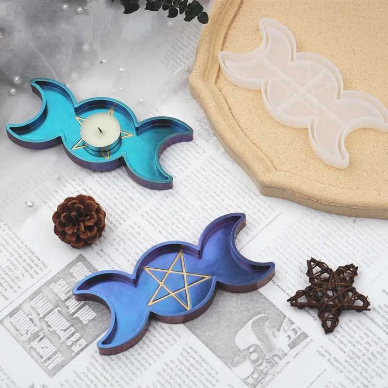 

DIY Crystal Epoxy Mould Sun Moon Phase Box Plate Moon Mirror Silicone Mould
