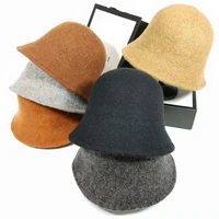 2022 autumn winter dome wool warm knitted bucket hat women fashion simple black woolen yarn basin cap vintage weave casual hat