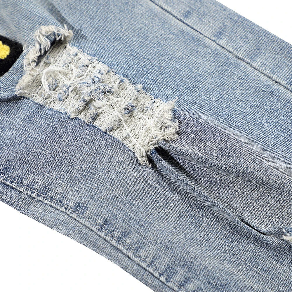 Мужские вышитые джинсы со злым забавным лицом европейские модные брендовые