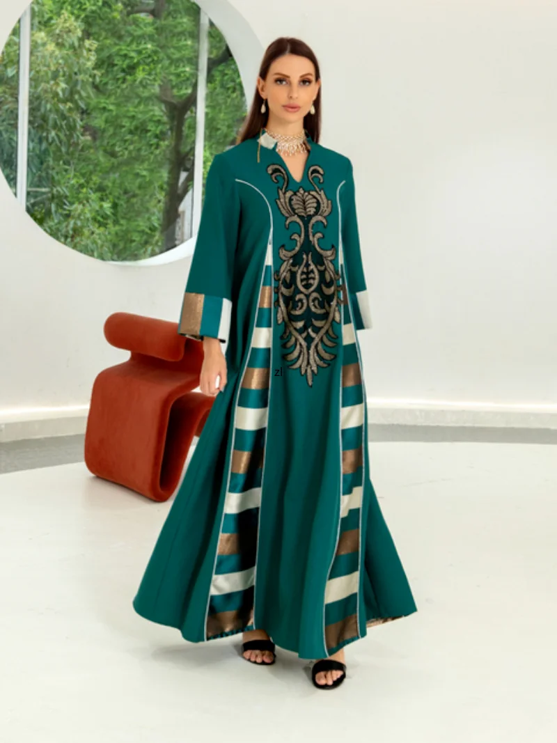 Eid Prayer Dress Stand Collar Muslim Abaya Abaya Women Turkey Embroidery Abayas Vestidos Morocco Party Dresses Kaftan Gown Robe