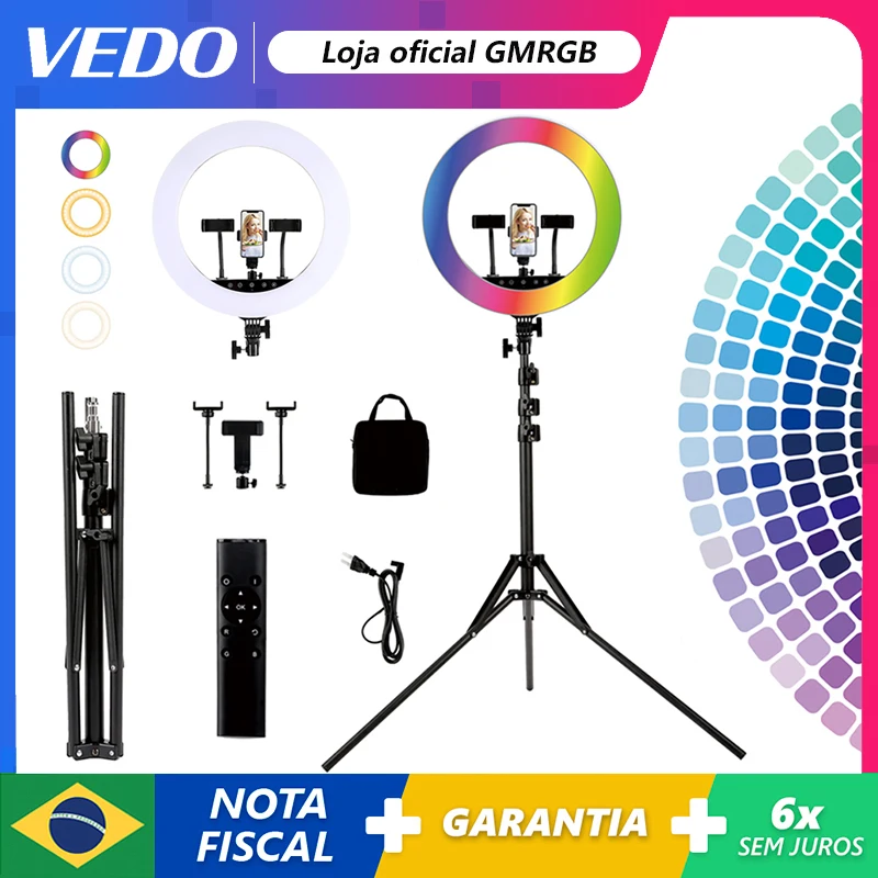 

12in 30cm Selfie Ring Light RGB Tripod Phone Stand Holder Photography RingLight Circle Fill Light Led Color Lamp Trepied Makeup