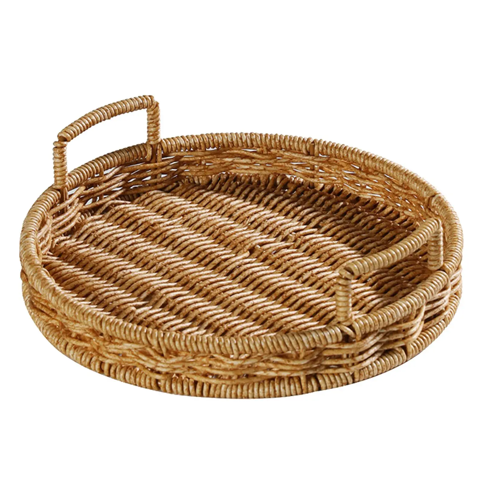 

Hand Woven Rattan Storage Tray Rustic Food Snacks Container with Handle Fruit Baskets Organizer for Breakfast Bread Vegetables