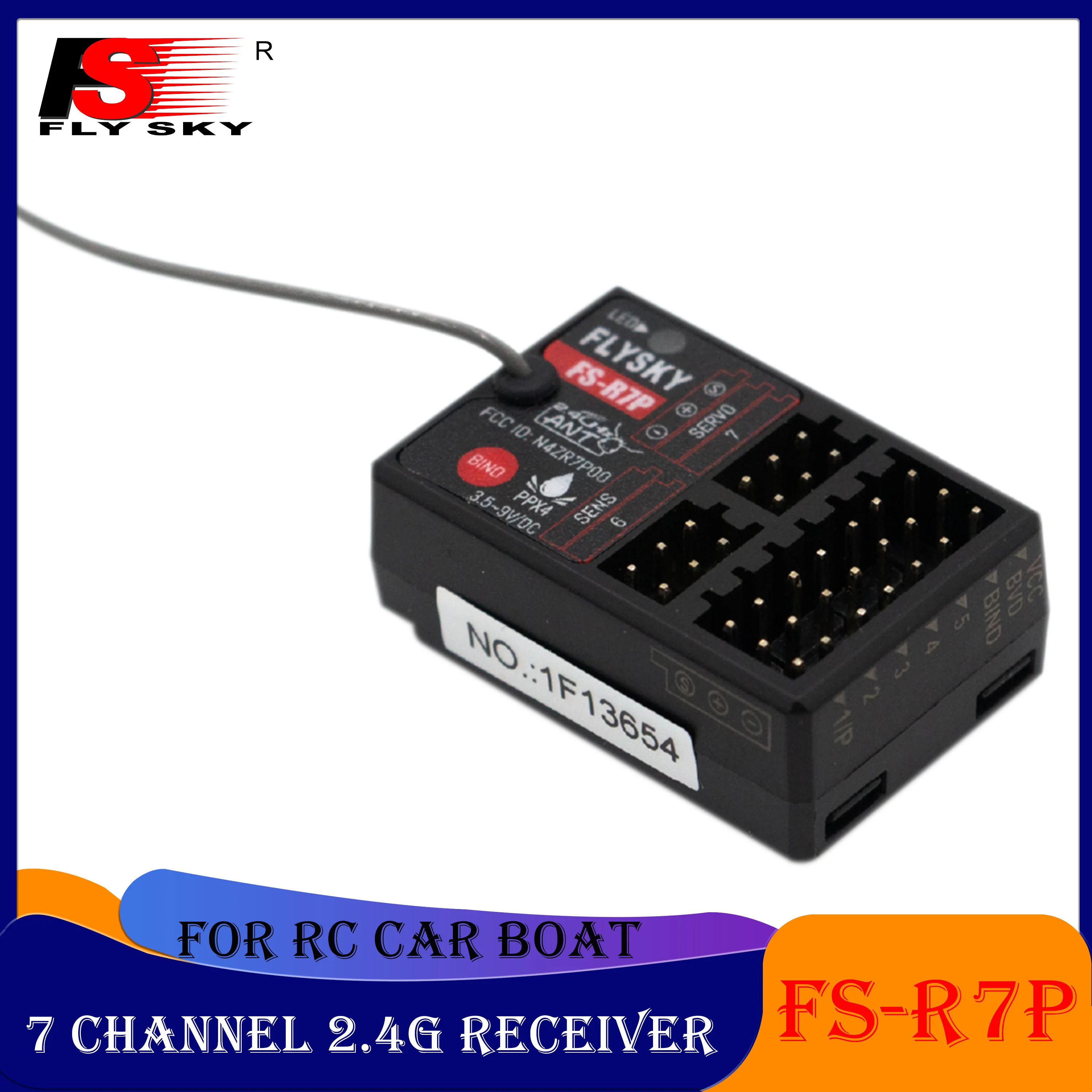 

FLYSKY FS-R7P 7 Channel 2.4G Receiver 3.5-8.4V Single Antenna PPX4 Waterproof PWM for RC Model Car Boat Transmitter Accessories