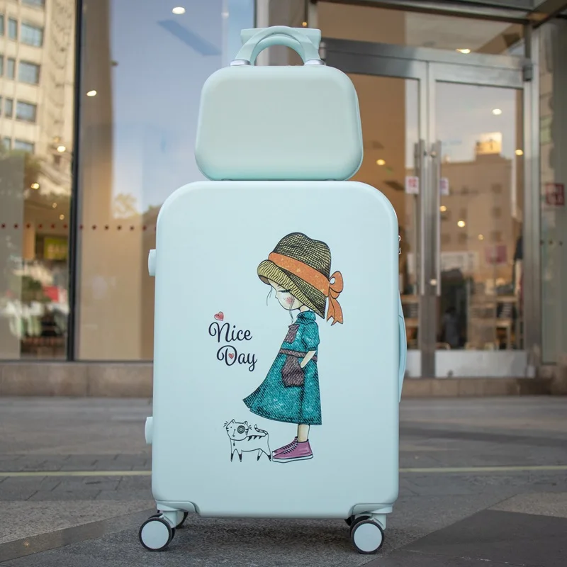 Luggage Trolley Case 24-Inch Student Password Suitcase Cartoon Female Small 20-Inch Lightweight Instagram Mesh Red Fashion Suitc