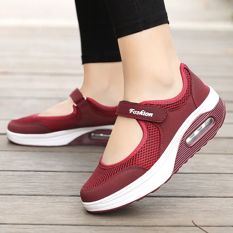 Casual sneakers women shoes fashion mesh breathable wedges shoes female sneakers plus size hook & loop tenis feminino