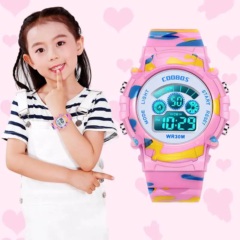

Camouflage Luminous Children's Watch Stainless Steel Anti-fall Anti-seismic Waterproof Sports Watch Kids Watches For Girls Boys