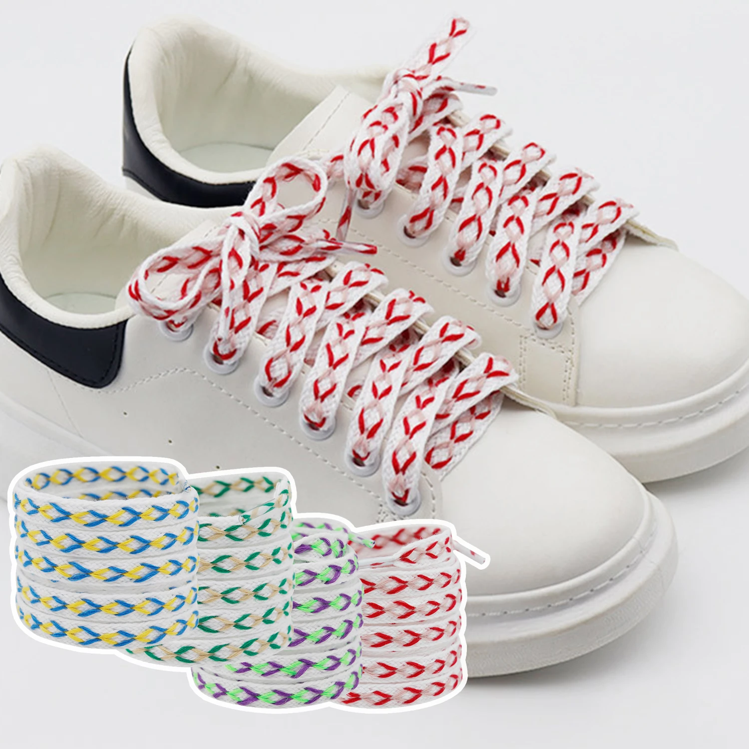 

Flat Wheat Ear Shoelaces For Sneakers Twist Braids Marshmallow Colorful Shoelace Cotton Canvas Weave Classic Shoes Laces