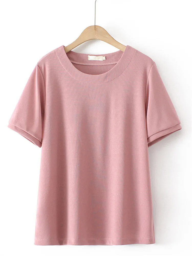 

Одежда больших размеров для летней одежды, футболка с коротким рукавом и круглым вырезом, тонкие эластичные ткани, французские топы, тонкая ...