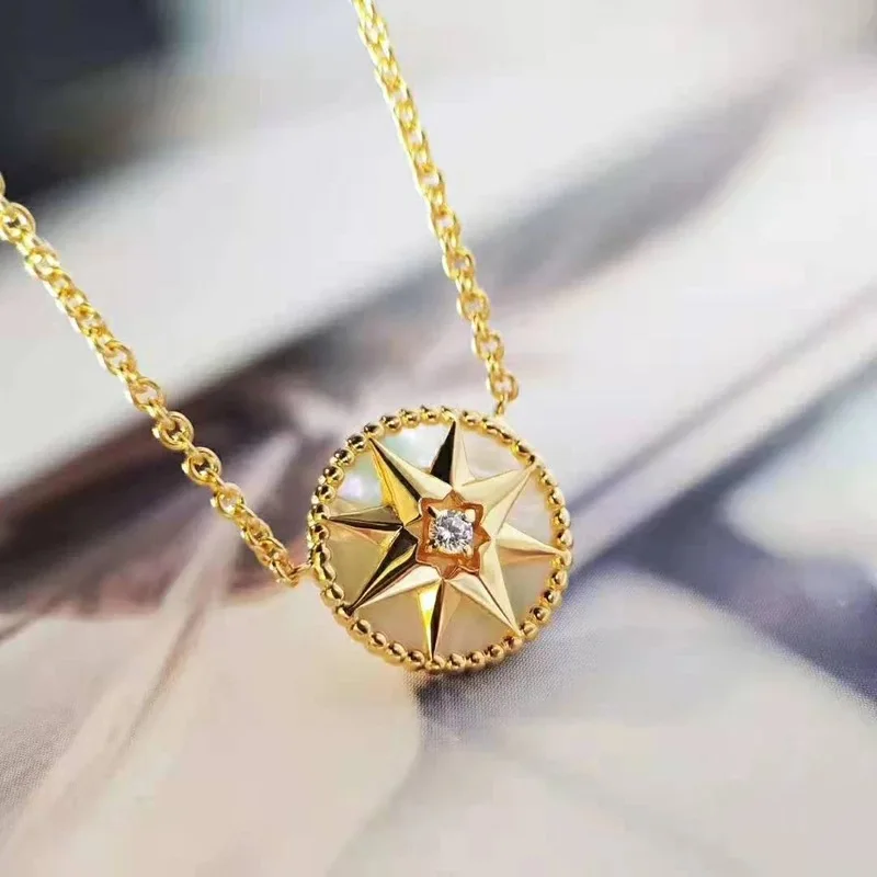 

S925 Sterling Silver Plated Gold Necklace for Women's Octagon Star Light Luxury High Grade Shell Pendant Clavicle