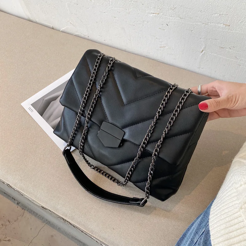 

New Casual PU Leather Embroidery Thread Thread Chain Crossbody Bags Fashion Simple Shoulder Bag Ladies Handbags Messenger Bags