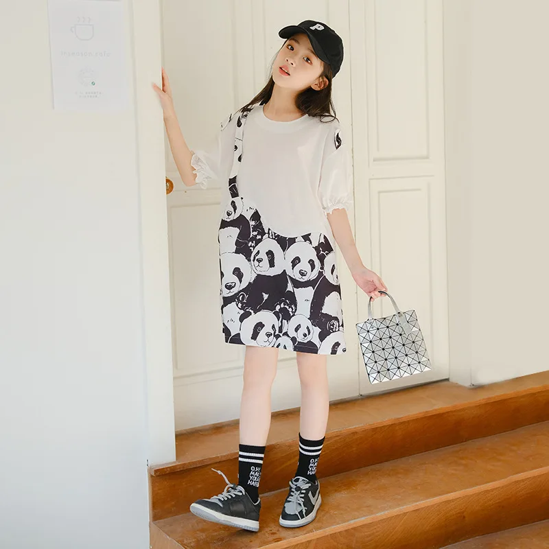 

Hot Fashion Girls Summer Clothes Cute Panda Printed Shirt Dress For Teens 2022 Novelty Teenage Girls Clothing Summer Dress