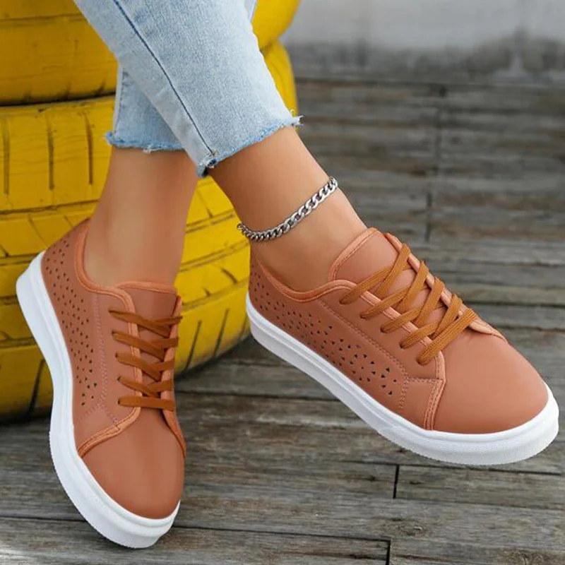 2023 Fashion Women hollow Lace-up Front Skate Shoes Spring Autumn Flat Sole Sewing Round Toe Non Slip Ladies Female shoes