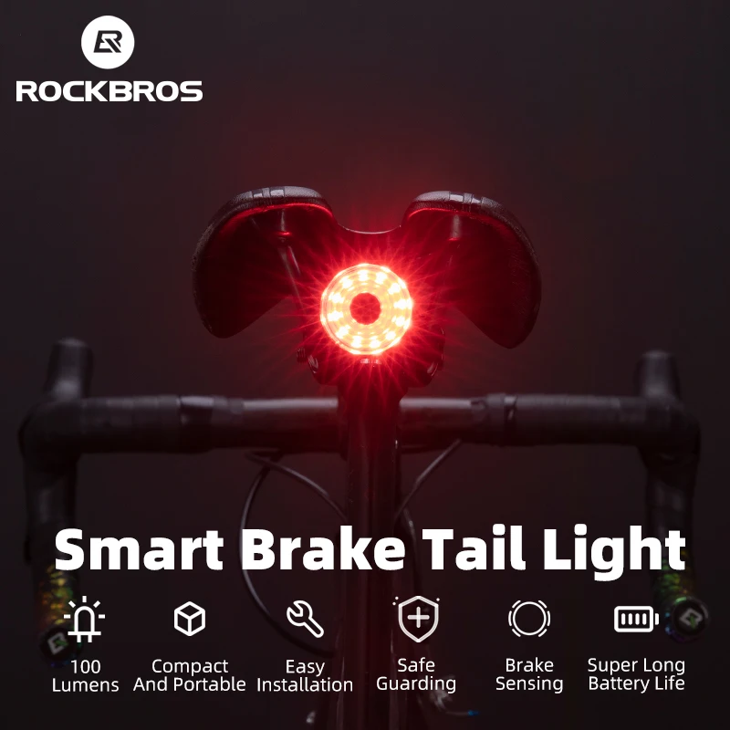 

ROCKBROS Bicycle Tail Light Intelligent Brake Flashlight USB Rechargeable MTB Road Bike Warning Light Night Cycling Accessories