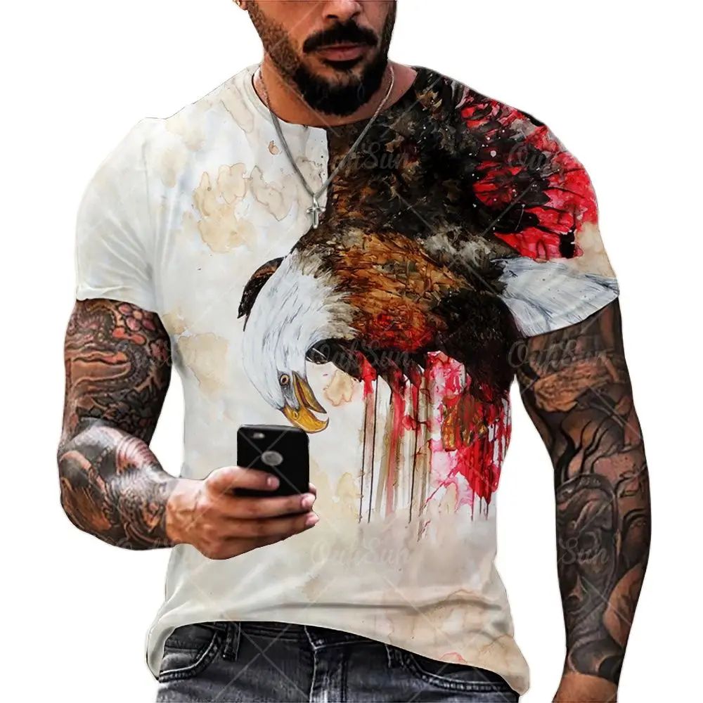 

Eagle Vintage Animal 3d Printing Men's T-shirt Street Casual O-neck Trend Short-sleeved Loose Breathable Oversized Top Tshirts