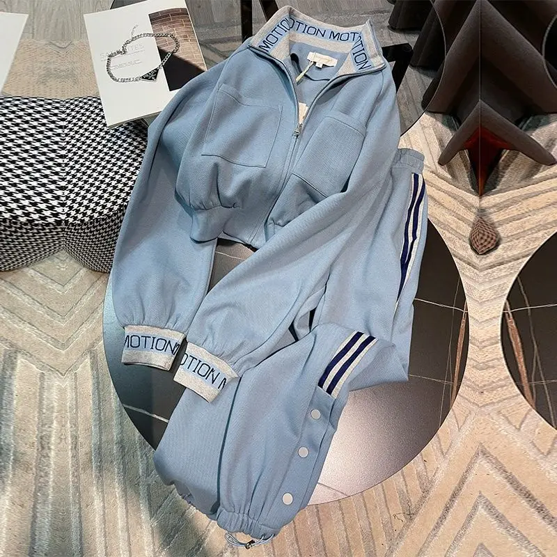 

Casual Sports Hoodie Suit Women Spring and Autumn New Retro Foreign Coat Corset Foot Trousers Two-piece Fashion