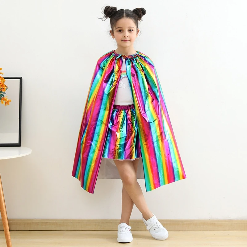 

Children's Festival Performances Rainbow Children Cloak Men's and Women's Crown Princess Cosplay Cloak Carnival Drop Shipping