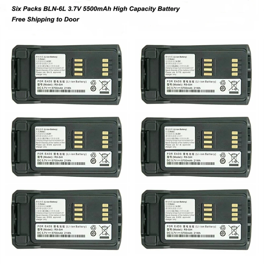 

Six Packs High Capacity Li-Ion Battery 3.7V 5500mAh for EADS Airbus Cassidian TH9 THR9 THR9i THR9+ Tetra Radio BLN-6 BLN-6L