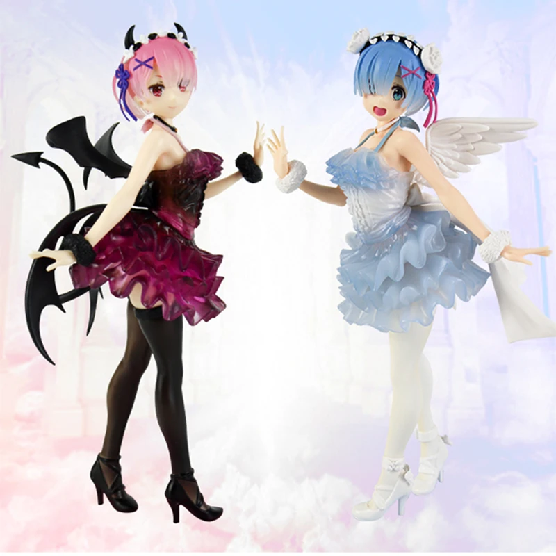 Figura de acción Rem Ram Angel Demon Re:Life In A Different World From Zero Dolls, modelo de Anime Rem, vestido de cristal, regalo de conejito para niña
