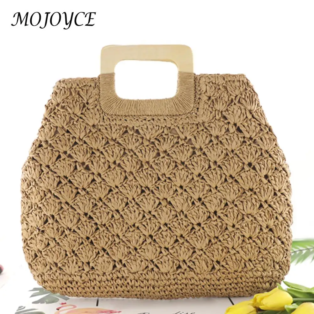 

Women Summer Beach Straw Top-handle Bag Trendy Retro Handbags Fashion Simple Top Handle Bags Large Capacity Solid Color Tote Bag