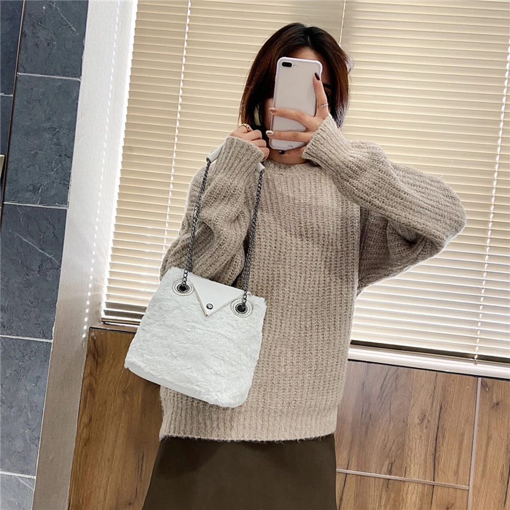 

Popular Simple Female Daily Bag Fashion Women Kids Daily Crossbody Bag Cute Owl Shaped PU Plush Shoulder Handbag