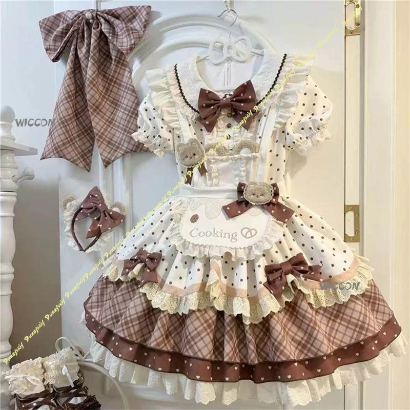 Фото Платье Teddy Bear Baker Lolita OP с коротким рукавом, милое платье принцессы Лолиты с милым принтом и бантом, для повседневной носки №1
