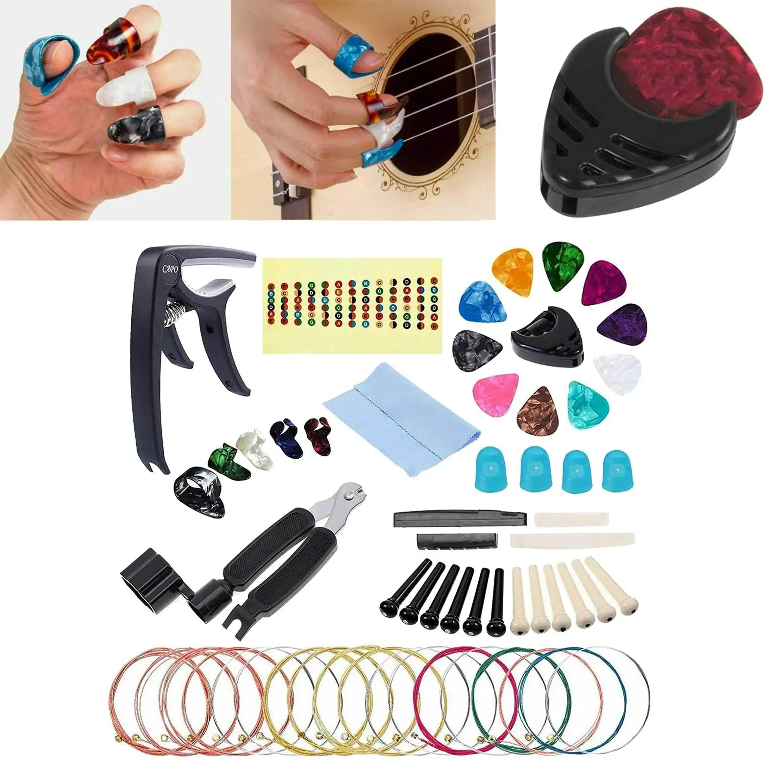

41 / Set Guitar String Winder, Bridge Pins, Bridge Saddle And Nut Fingers