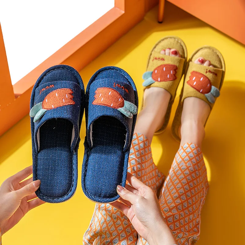 2023 Women Cotton Blend Slippers Indoor Home Cute Cartoon Dog Lovers Flat Shoes Soft Breathable Female Male House Floor Slides