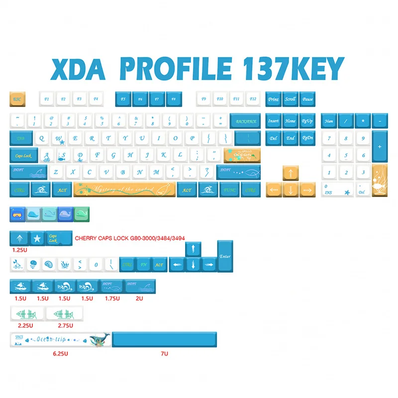 

Подводные тайные колпачки клавиш 137 клавиш XDA профиль PBT Материал краситель Сублимация колпачок с переключателем Cherry Mx для механической клавиатуры