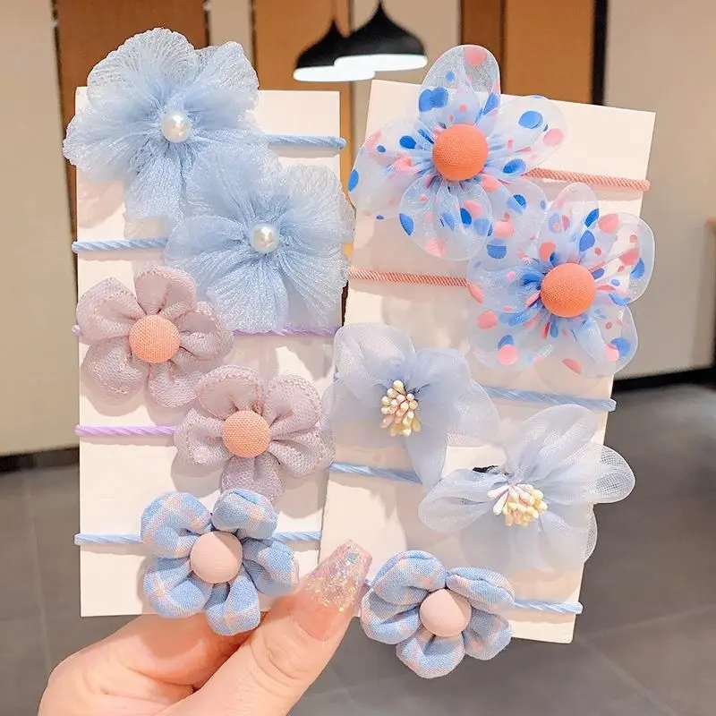 

10Pcs/Set New Baby Girl Flower Hair Bands Suit Children's Soft Scrunchies Ponytail Holder Cute Headband Rubber Band Hair Ring