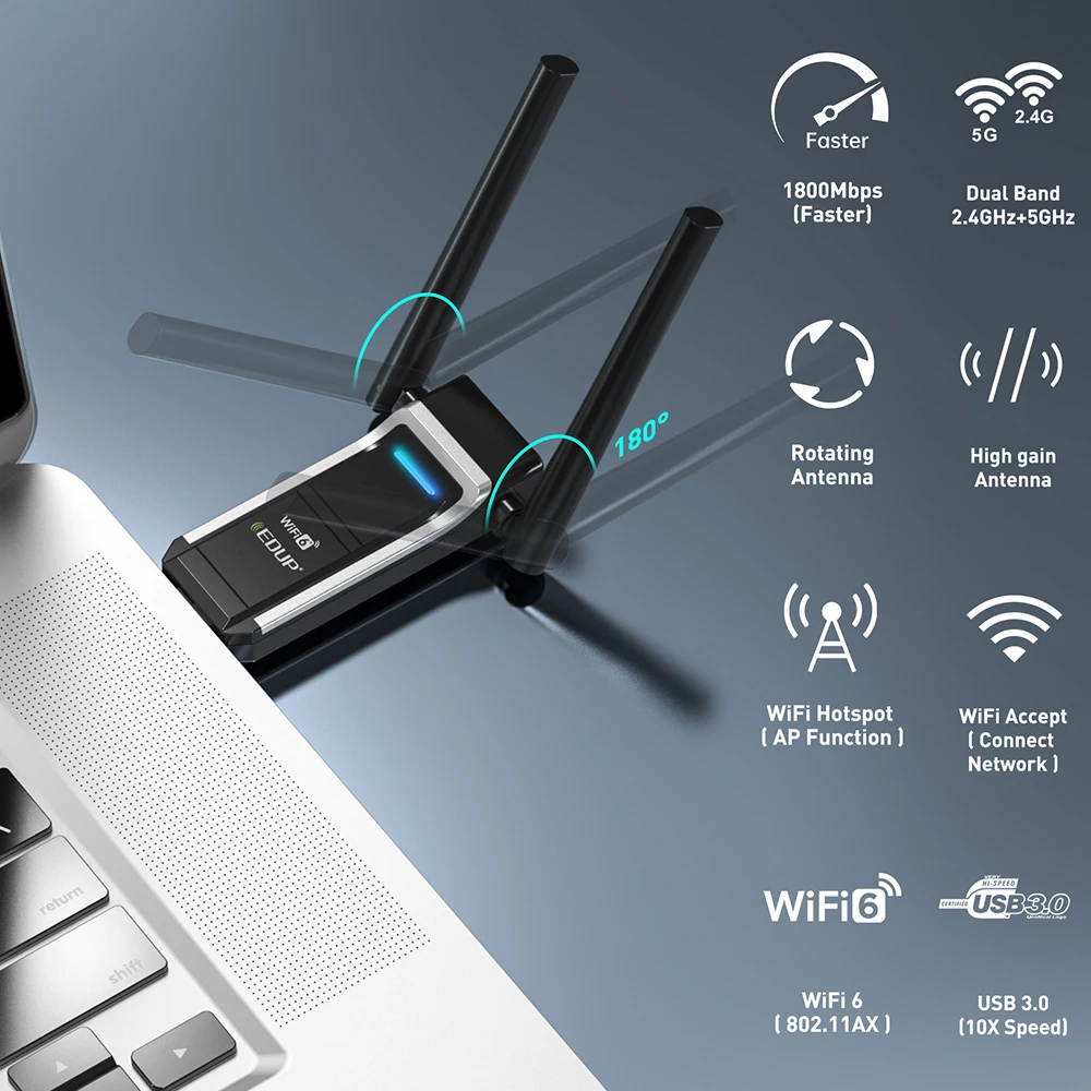 USB-адаптер EDUP WiFi6 двухдиапазонный 802.11AX для Windows 10/11 |