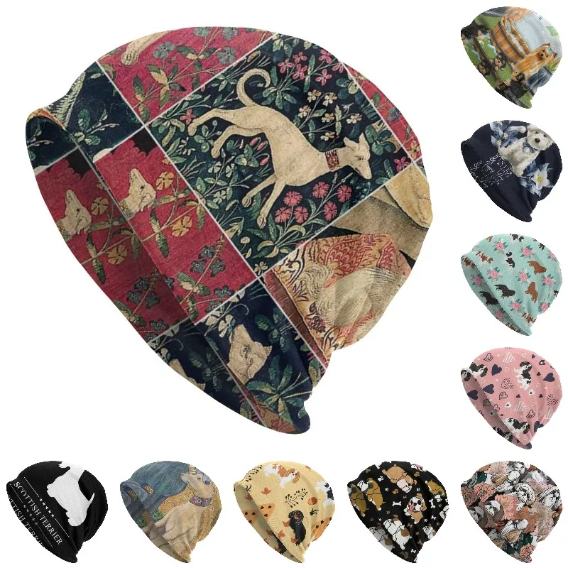 

Custom Medieval Greyhound Slouchy Beanie Hat Men Women Whippet Sighthound Dog Hippie Knitted Skullies Beanies Cap for Winter Ski