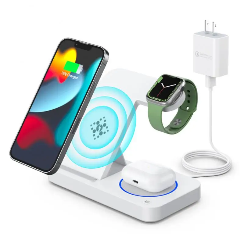 

Portable 4 In 1 Induction Charging Pad Fast Charging Dock Station Chargers Folding Fireproof Fast Wireless Charger Stand 15w