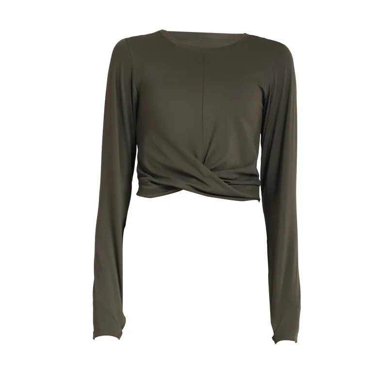 

Cropped Top Yoga T-Shirt Stretch Sports Long Sleeve Running Shirt Quick-drying Nylon Gym Training Clothes for Women