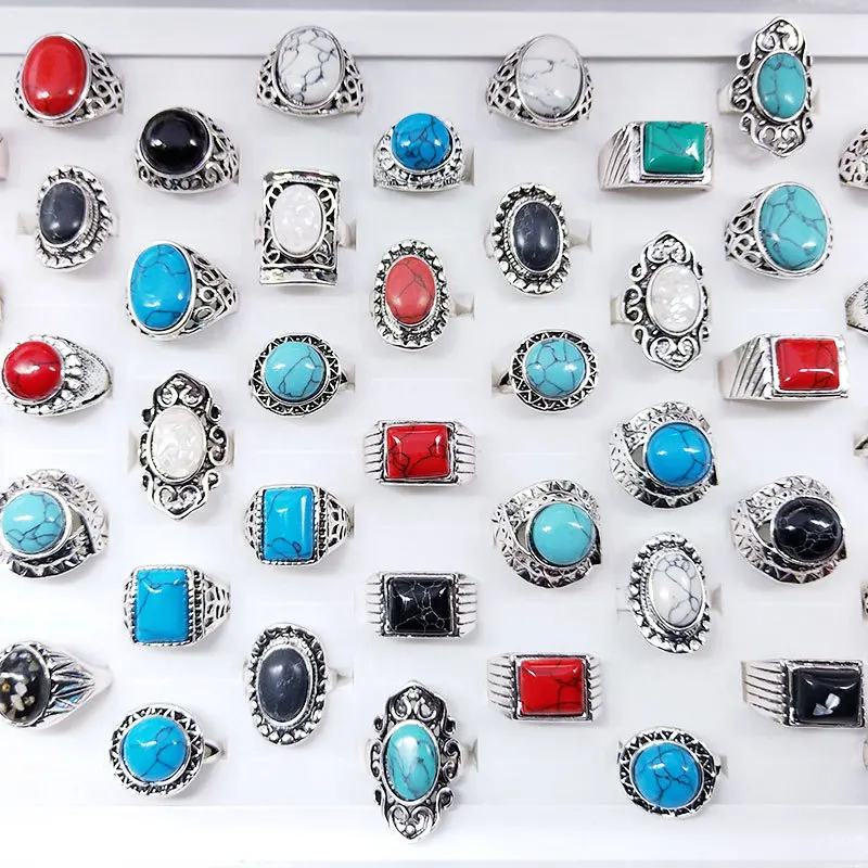 

20pcs atmospheric retro imitation pine stone ring for women, multi-style ring set, free shipping