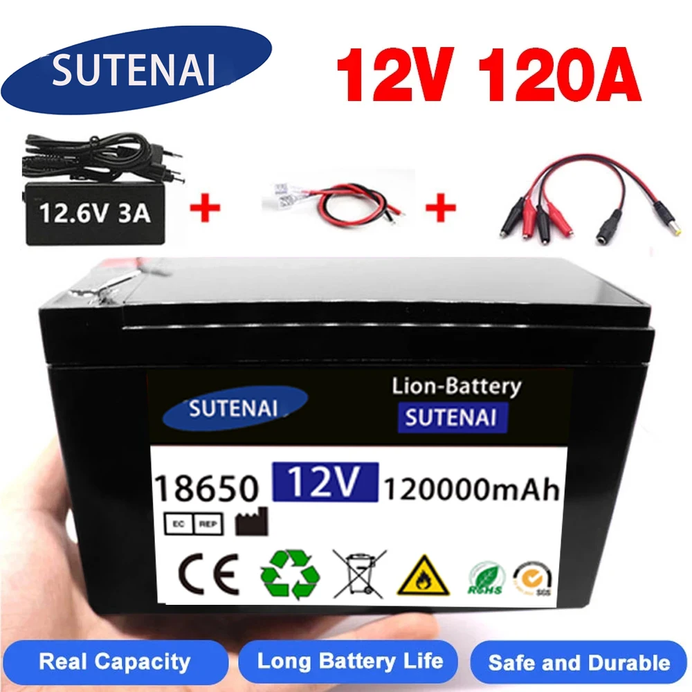 

Upgraded 12v 120A Li Ion 18650 Battery Electric Vehicle Lithium Battery Pack 9V- 12V 35Ah 120Ah Built-in BMS 30A High Current