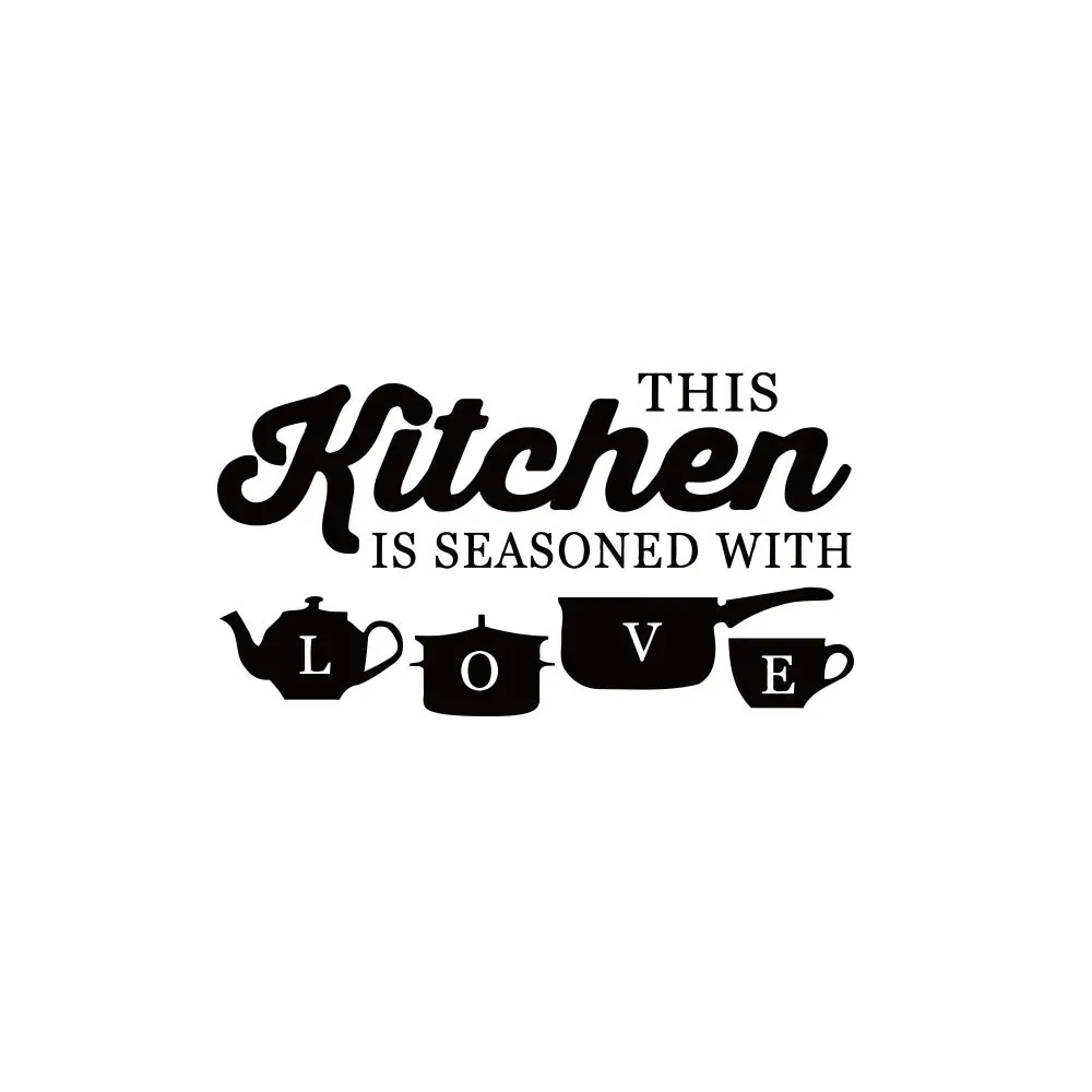 Настенная Наклейка «Эта кухня приправлена с любовью», кухонный фон, чайник, чашка, водонепроницаемая съемная декоративная наклейка, 15*31 см