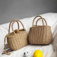 summer hand woven straw bags for women paper rope woven women handbags holiday beach bucket bag bohemian straw totes womens bag