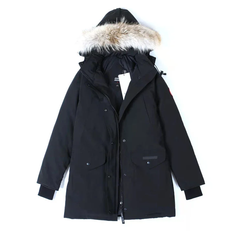 

Real Coyote Fur Winter Womens CG Canadian Trilliums Parka Goose Down Jackets Quality Coat Thick Wind Waterproof Fushion Fit