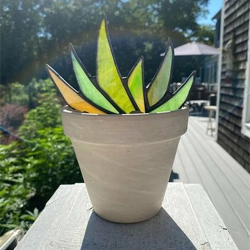 

Мини-украшения, цветное стекло, Agave искусственное алоэ в горшке, винтажное украшение растений, садовые украшения, статуэтка для сада и двора